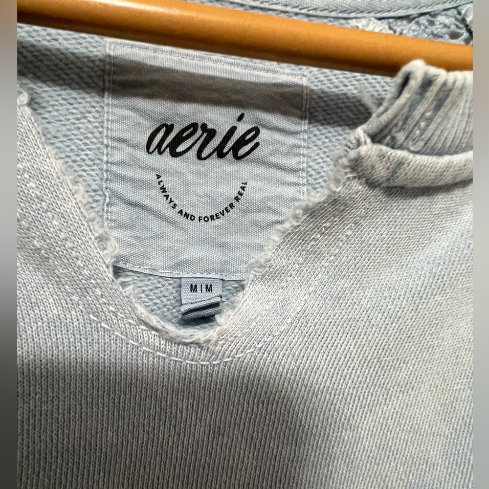 Aerie Hey Crochet Boho Sweatshirt, Cloud Wash Blue, Medium, Never Worn - Picture 3 of 9